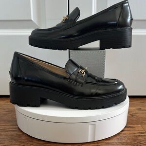 Sam Edelman Black Tully 2” Log Sole Slip-on Patent Calf Leather Loafers Size 9